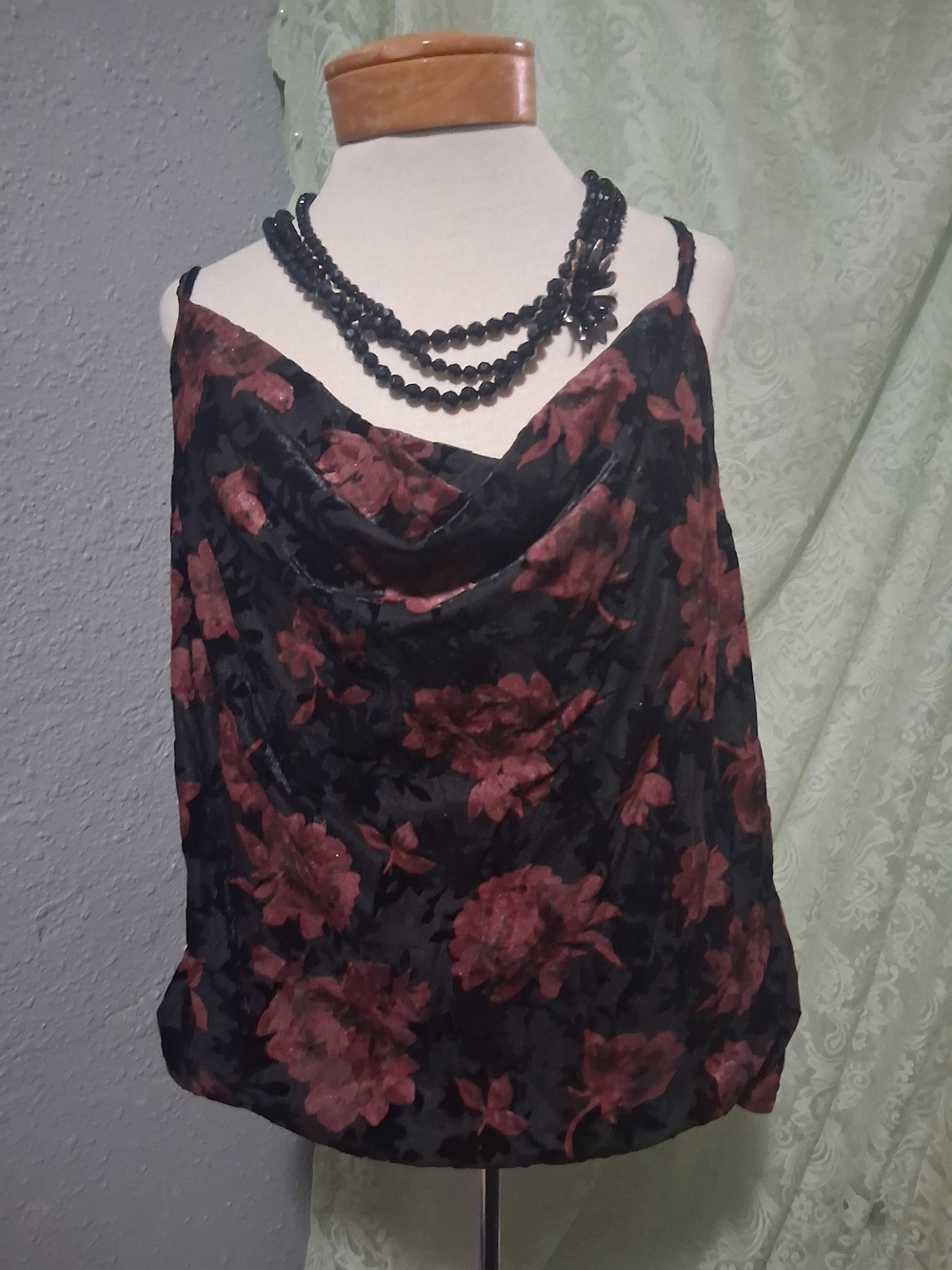 Mynta- Black & Rose Floral Cowl Neck Camisole - Women